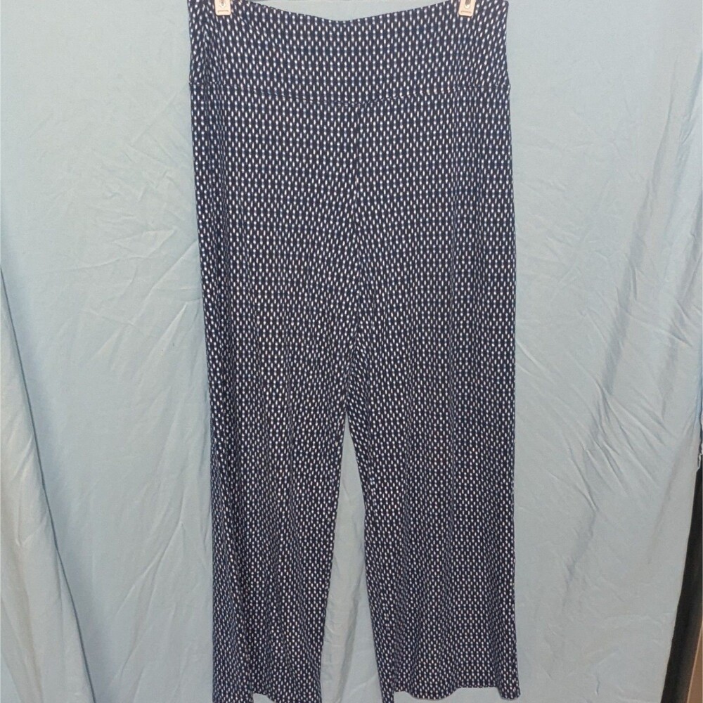J Jill Wearever Collection Smooth Fit Full Leg PullOn Pants Blue White Sz M